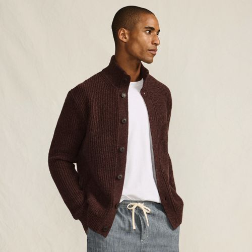 Wool Touch Button Cardigan, Men, size: XL, regular, Brown, by Lands' End
