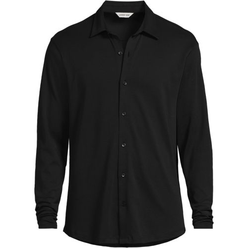 Cotton Jersey Shirt, Men, size: S, regular, Black, Cotton, by Lands' End