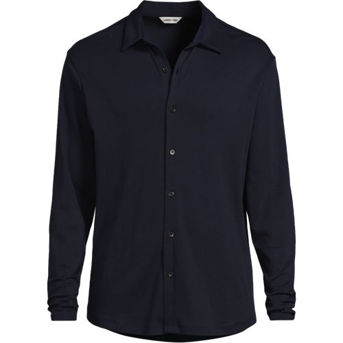 Cotton Jersey Shirt, Men, size: M, regular, Blue, Cotton, by Lands' End