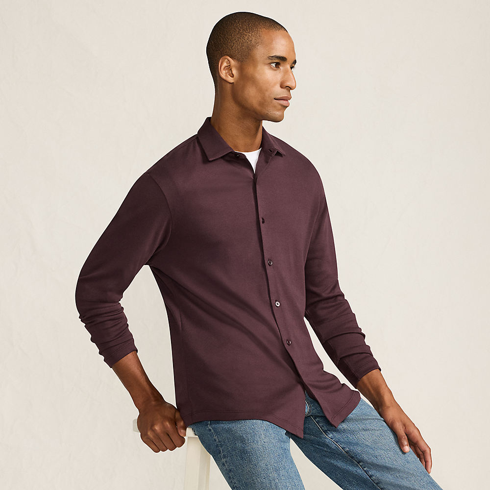 Cotton Jersey Shirt, Men, size: L, regular, Brown, Cotton, by Lands' End
