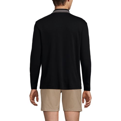  Lands' End Langarm-poloshirt Mit Kontrastkragen, Herren, Größe:44-46 Regular, Schwarz, Baumwolle, By Lands' End 