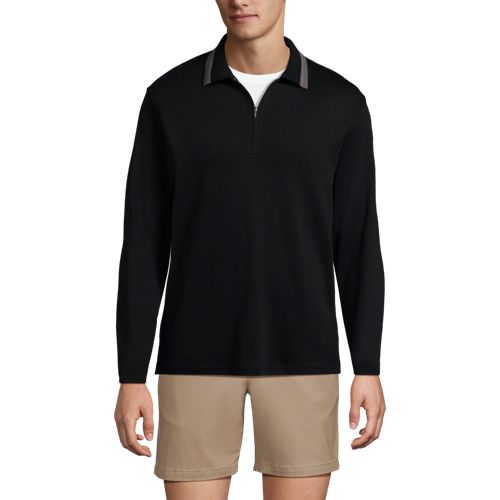  Lands' End Langarm-poloshirt Mit Kontrastkragen, Herren, Größe:44-46 Regular, Schwarz, Baumwolle, By Lands' End 