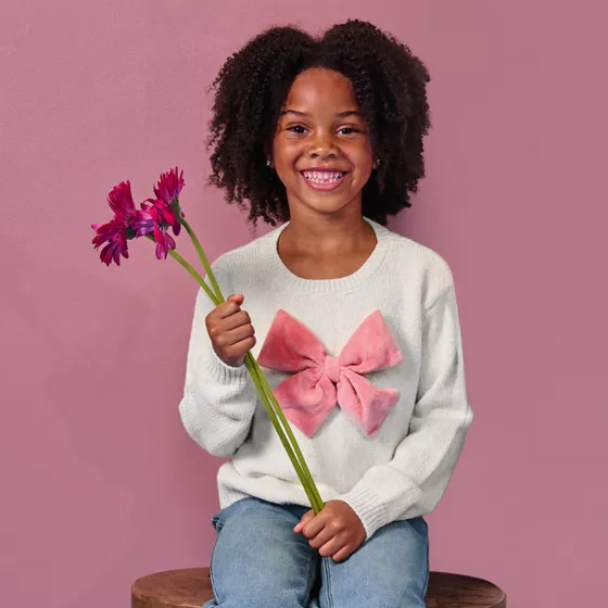 Girls Meet and Greet Bow Knit Sweater - primary