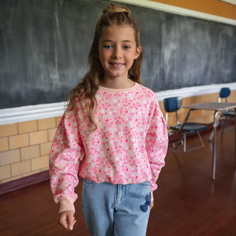 Girls Crew Neck Embroidered Sweatshirt, alternative image