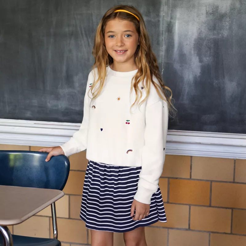 Girls Crew Neck Embroidered Sweatshirt, alternative image