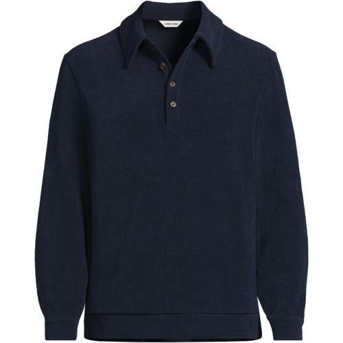Soft Velour Polo, Men, size: M, regular, Blue, Polyester/Poly-blend, by Lands' End