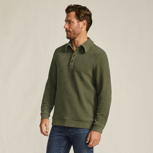 Soft Velour Polo, Men, size: L, regular, Green, Polyester/Poly-blend, by Lands' End