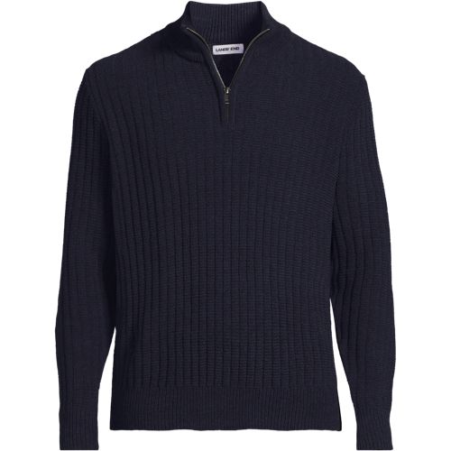 Chenille Stitch Quarter Zip Sweater, Men, size: XL, regular, Grey, Polyester/Nylon, by Lands' End
