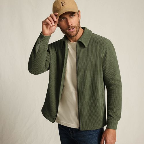 Zip Front Soft Velour Shacket, Men, size: S, regular, Green, Polyester/Poly-blend, by Lands' End