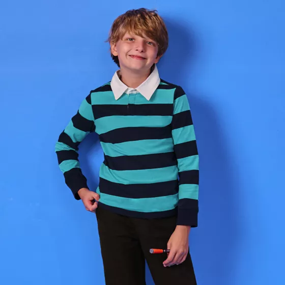 Boys Long Sleeve Collared Rugby Shirt - primary