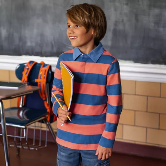 Boys Long Sleeve Collared Rugby Shirt - primary