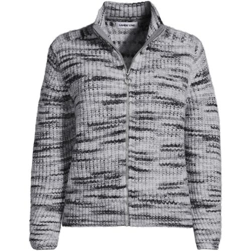 Knitted Zip Cardigan, Women, size: XS, regular, Grey, Wool/Polyester/Nylon, by Lands' End