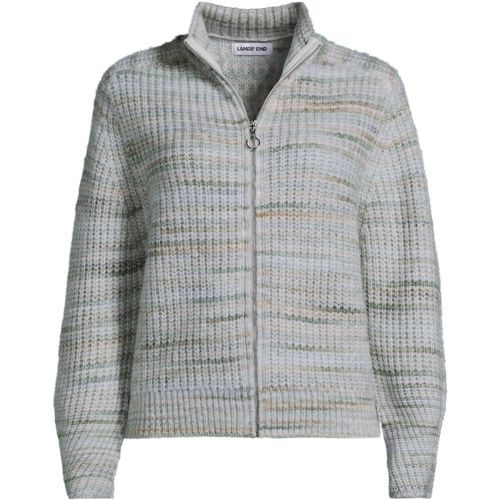 Knitted Zip Cardigan, Women, size: L, regular, Green, Wool/Polyester/Nylon, by Lands' End
