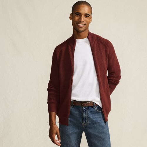 Drifter Plated Zip Cardigan, Men, size: S, regular, Brown, Cotton/Nylon, by Lands' End