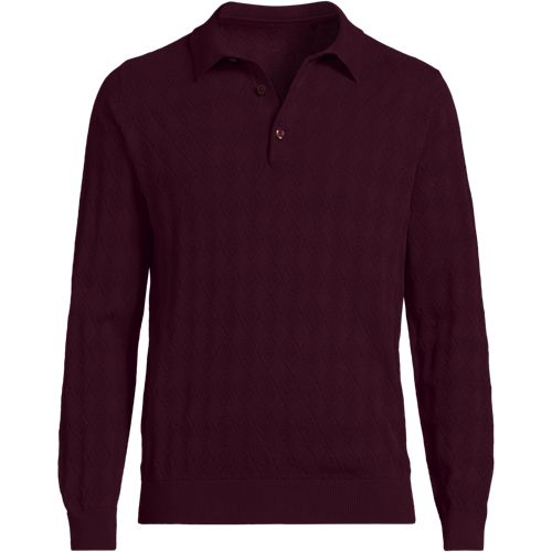Fine Knit Gauge Polo Top, Men, size: L, regular, Red, Cotton, by Lands' End