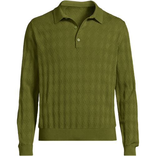 Fine Knit Gauge Polo Top, Men, size: XL, regular, Green, Cotton, by Lands' End