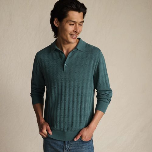 Fine Knit Gauge Polo Top, Men, size: XXL, regular, Green, Cotton, by Lands' End