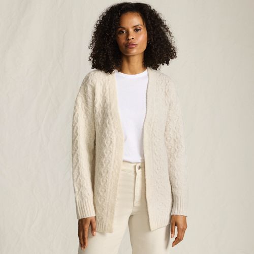  Lands' End Offener Soft Touch Cardigan, Damen, Größe:32-34 Regular, Weiß, Polyester/polyester-mischung, By Lands' End 