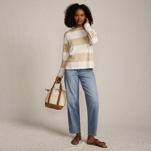  Lands' End Baumwollshirt Maritim Gestreift Mit Langen ärmeln, Damen, Größe:32-34 Regular, Beige, Baumwolle, By Lands' End 