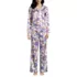 Women's Satin 2 Piece Pajama Set - Long Sleeve Top and Wide Leg Pants, Front
