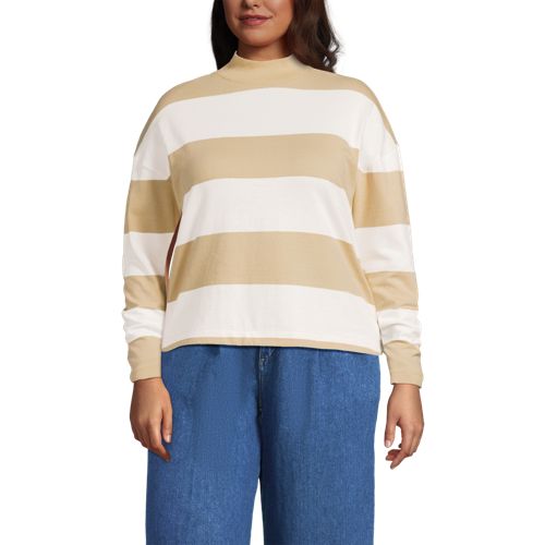  Lands' End Baumwollshirt Maritim Gestreift Mit Langen ärmeln, Damen, Größe:48-50 Plus, Beige, Baumwolle, By Lands' End 