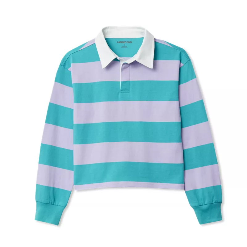Girls Long Sleeve Stripe Rugby Shirt, alternative image