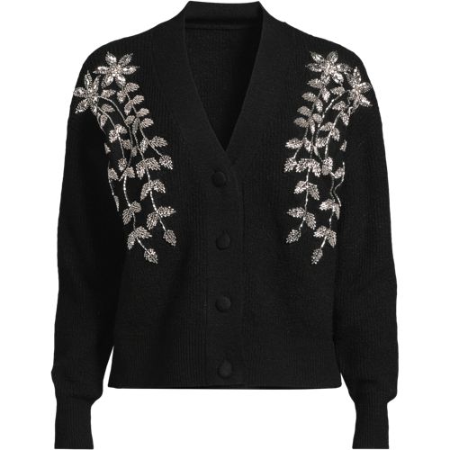  Lands' End Bestickter Cardigan Mit V-ausschnitt, Damen, Größe:32-34 Petite, Schwarz, Polyester/polyacryl/polyester-mischung, By Lands' End 