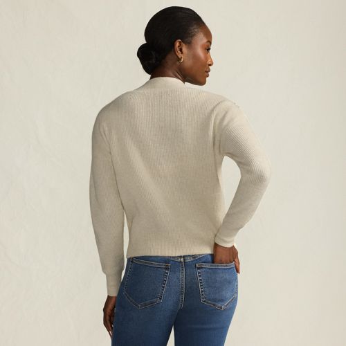  Lands' End Bestickter Cardigan Mit V-ausschnitt, Damen, Größe:32-34 Petite, Weiß, Polyester/polyacryl/polyester-mischung, By Lands' End 
