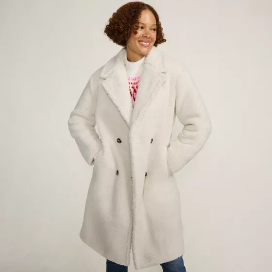 Women's Double Breasted Sherpa Fleece Coat - primary