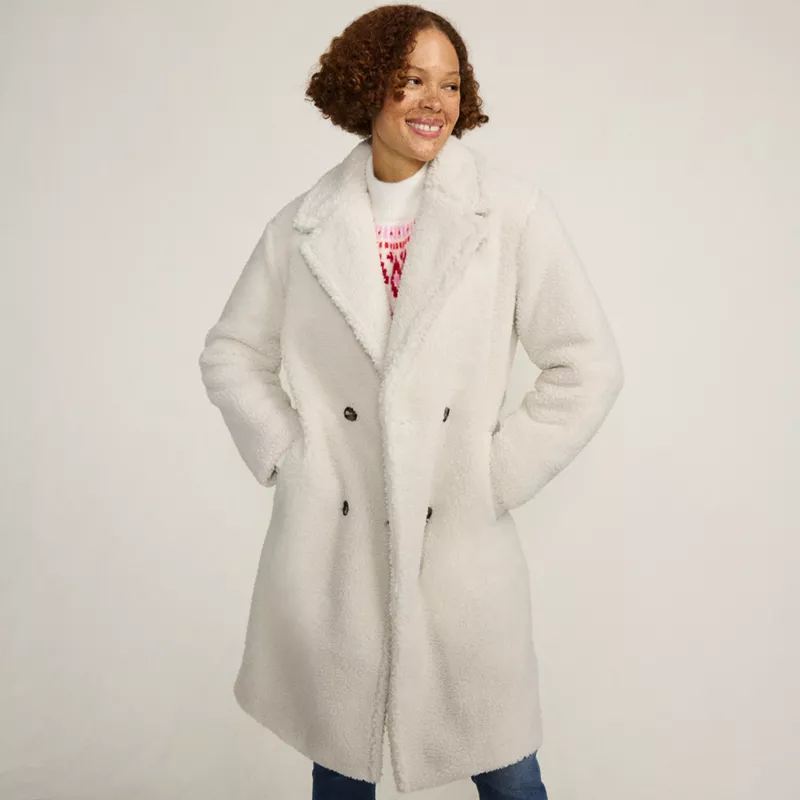 Women's Double Breasted Sherpa Fleece Coat, alternative image
