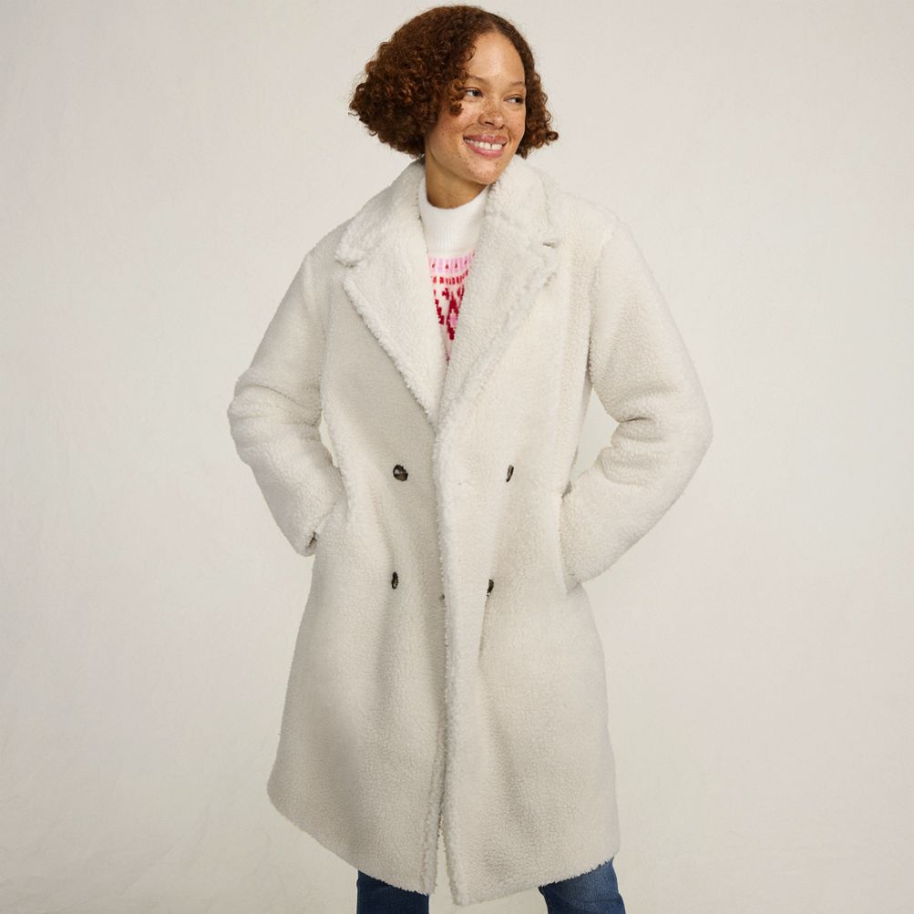 Women's Double Breasted Sherpa Fleece Coat | Lands' End
