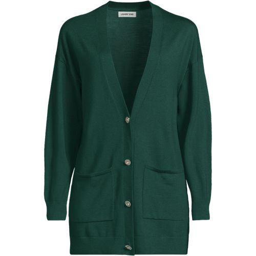 Merino Diamante Button Cardigan, Women, size: S, petite, Green, Wool, by Lands' End