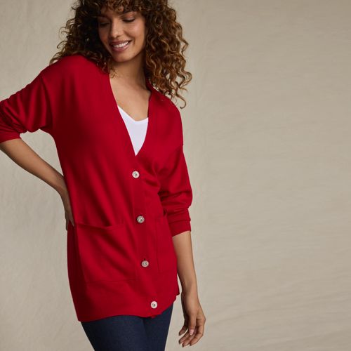 Merino Diamante Button Cardigan, Women, size: S, regular, Red, Wool, by Lands' End