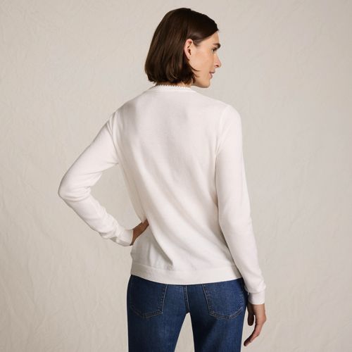  Lands' End Cardigan Mit Perlenverzierung Silk Touch, Damen, Größe:32-34 Regular, Weiß, Polyester/viskose/polyester-mischung, By Lands' End 