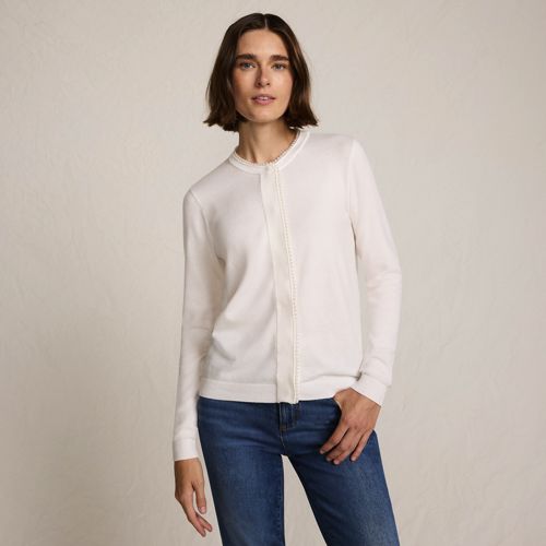  Lands' End Cardigan Mit Perlenverzierung Silk Touch, Damen, Größe:32-34 Regular, Weiß, Polyester/viskose/polyester-mischung, By Lands' End 