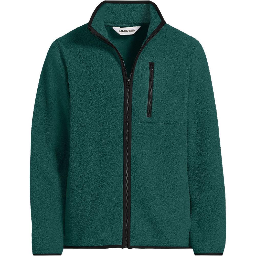 Zip Front Sherpa Fleece Jacket, Men, size: M, regular, Green, Polyester, by Lands' End