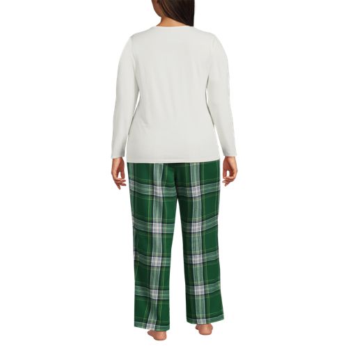  Lands' End Pyjama-set Mit Flanellhose, Damen, Größe:48-50 Plus, Grün, Baumwolle/baumwoll-mischung/viskose-mischung, By Lands' End 