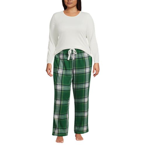  Lands' End Pyjama-set Mit Flanellhose, Damen, Größe:48-50 Plus, Grün, Baumwolle/baumwoll-mischung/viskose-mischung, By Lands' End 