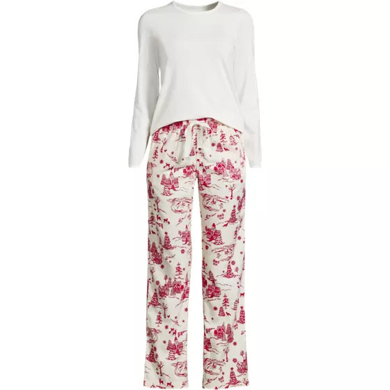 Women's Pajama Gift Set - Knit Long Sleeve Top and Flannel Pants - primary