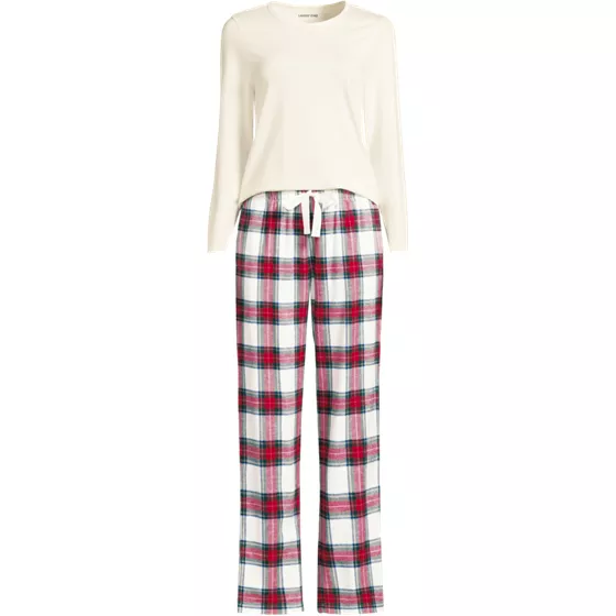 Women's Pajama Gift Set - Knit Long Sleeve Top and Flannel Pants - primary