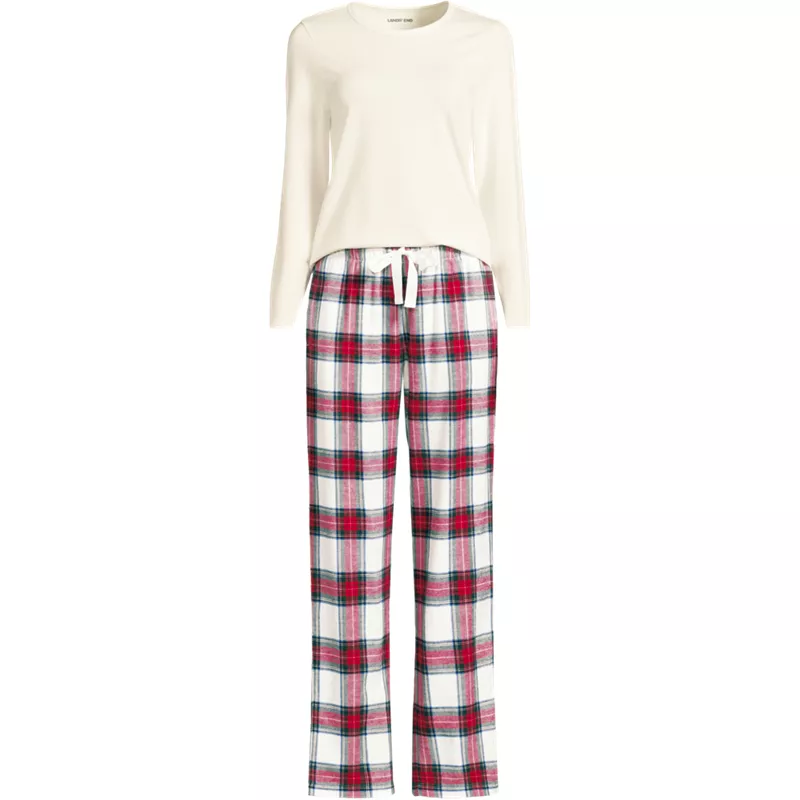 Women's Pajama Gift Set - Knit Long Sleeve Top and Flannel Pants, Front