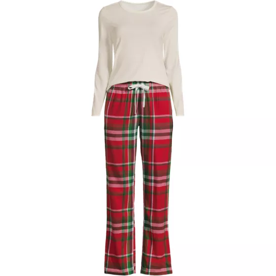 Women's Plus Size Pajama Gift Set - Knit Long Sleeve Top and Flannel Pants - primary