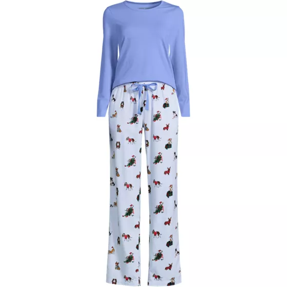 Women's Pajama Gift Set - Knit Long Sleeve Top and Flannel Pants - primary
