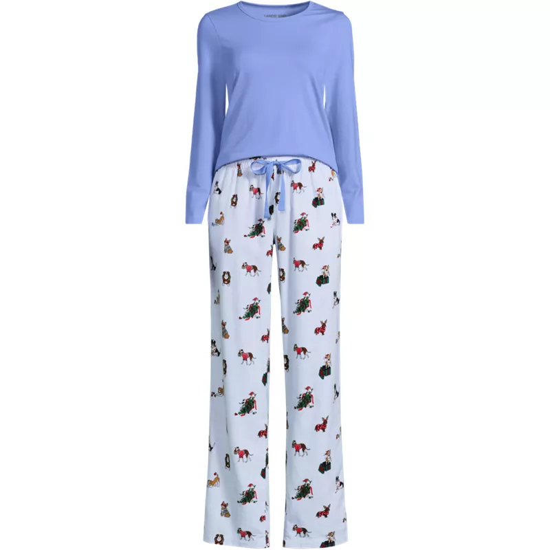 Women's Pajama Gift Set - Knit Long Sleeve Top and Flannel Pants, Front