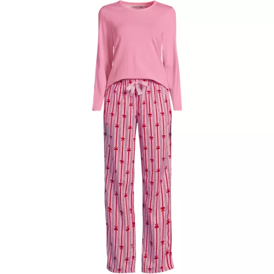 Women's Pajama Gift Set - Knit Long Sleeve Top and Flannel Pants - primary