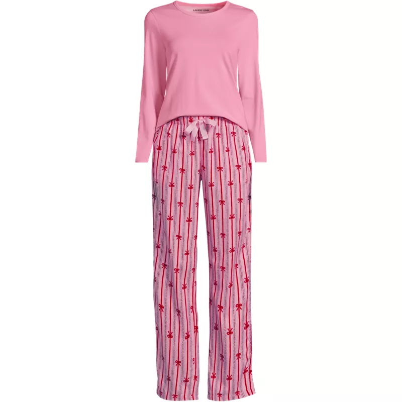 Women's Pajama Gift Set - Knit Long Sleeve Top and Flannel Pants, Front