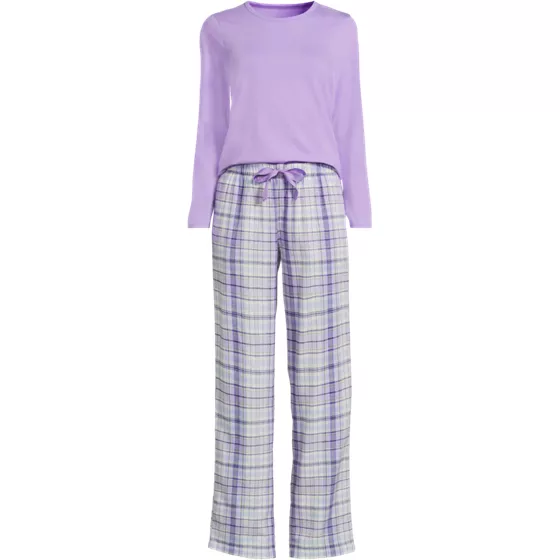 Women's Plus Size Pajama Gift Set - Knit Long Sleeve Top and Flannel Pants - primary