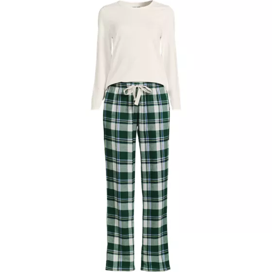 Women's Pajama Gift Set - Knit Long Sleeve Top and Flannel Pants - primary