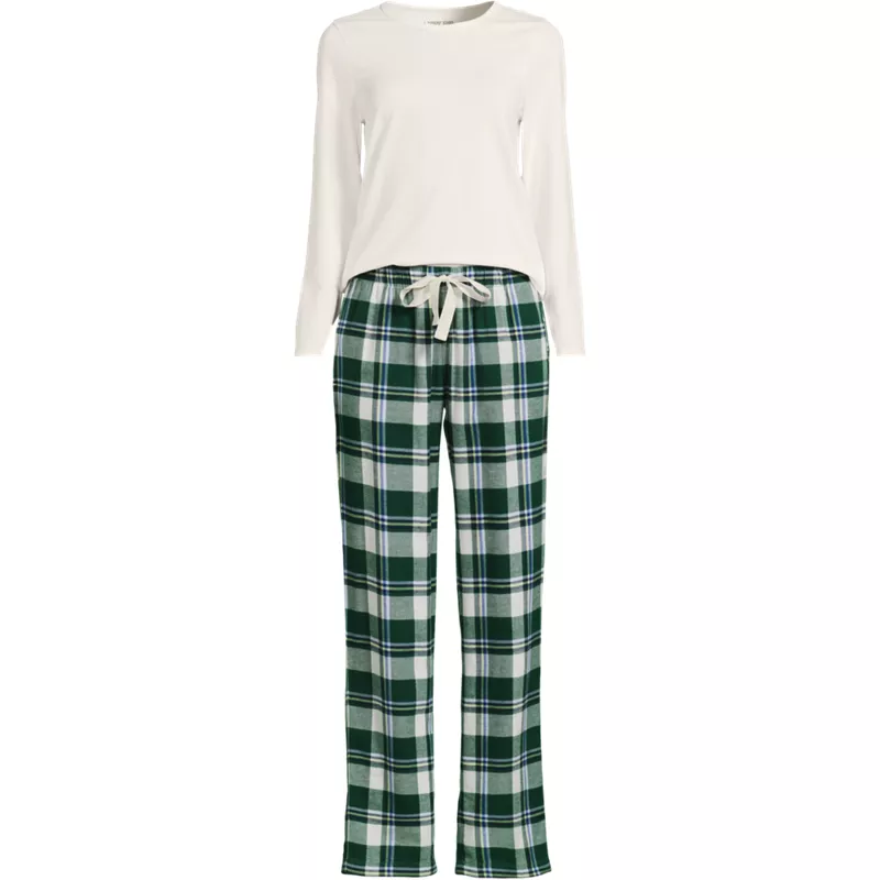 Women's Pajama Gift Set - Knit Long Sleeve Top and Flannel Pants, Front