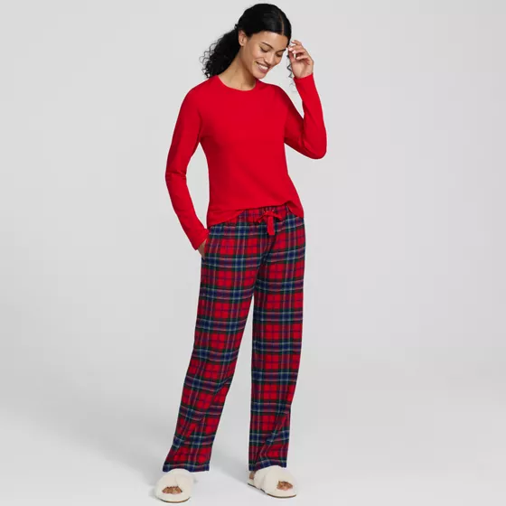 Women's Pajama Gift Set - Knit Long Sleeve Top and Flannel Pants - primary